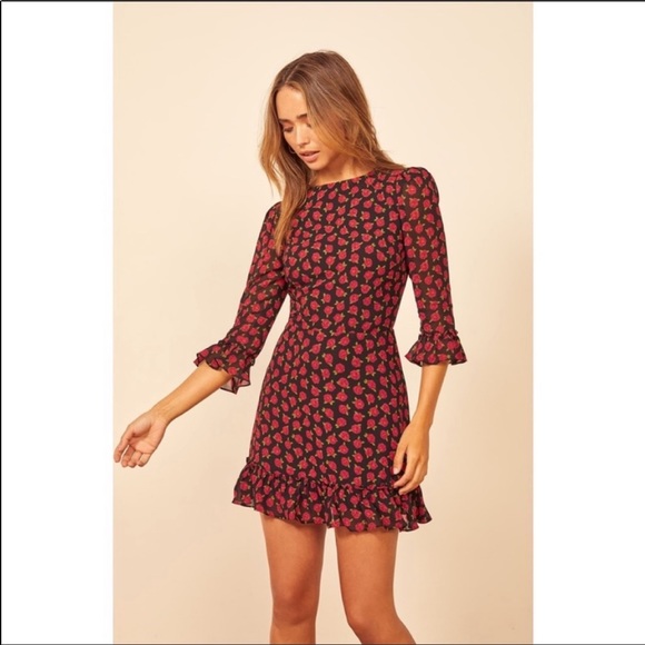 NEW Reformation Doutzen Mini Dress Cassandra Red Roses Size 12 - Picture 4 of 7